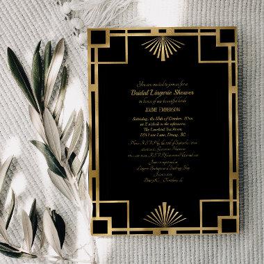 Vintage Art Deco Black Gold StyleB Lingerie Shower Invitations