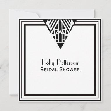 Vintage Art Deco Blk Wht Frame #1 SQ Bridal Shower Invitations