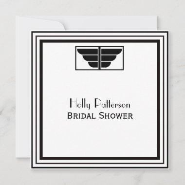 Vintage Art Deco Blk Wht Frame #2 SQ Bridal Shower Invitations