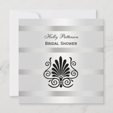 Vintage Art Deco Plume Blk White SQ Bridal Shower Invitations