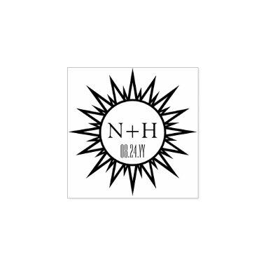 Vintage Art Deco Sunburst Chic Monogrammed Wedding Rubber Stamp