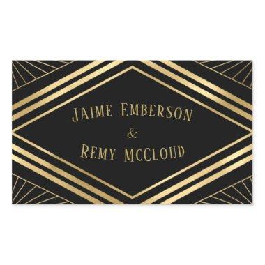 Vintage Art Deco Wedding Black | Gold Rectangular Sticker