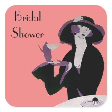 Vintage Art Deco Woman, Afternoon Tea and Cupcake Square Sticker