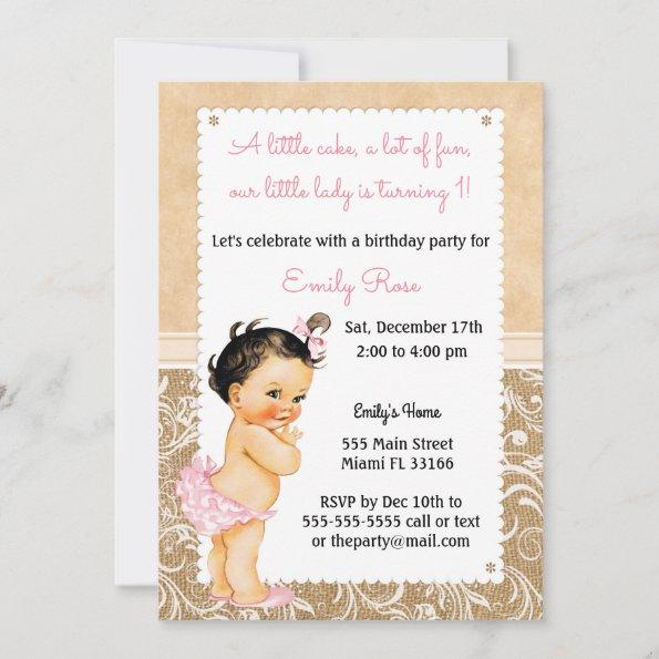 Vintage Baby Burlap Birthday Invitations