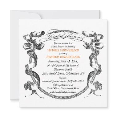 Vintage Banner Flourish Script Bridal Shower Invitations