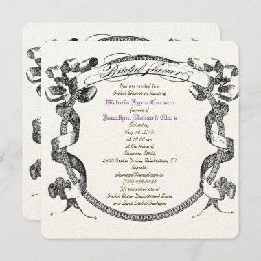 Vintage Banner Flourish Script Bridal Shower Invitations