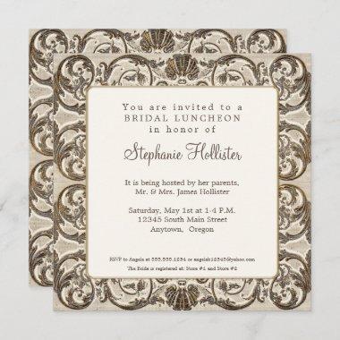 Vintage Baroque Elegant Golden Shell Bridal Shower Invitations