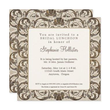 Vintage Baroque Elegant Golden Shell Bridal Shower Invitations