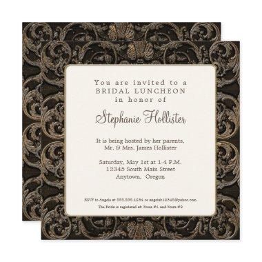 Vintage Baroque Shell Black n Golden Bridal Shower Invitations