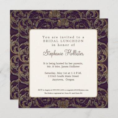 Vintage Baroque Shell Dark Purple Bridal Shower Invitations