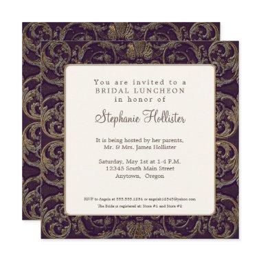 Vintage Baroque Shell Dark Purple Bridal Shower Invitations