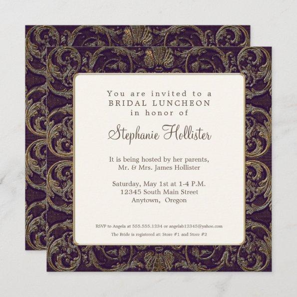 Vintage Baroque Shell Dark Purple Bridal Shower Invitations