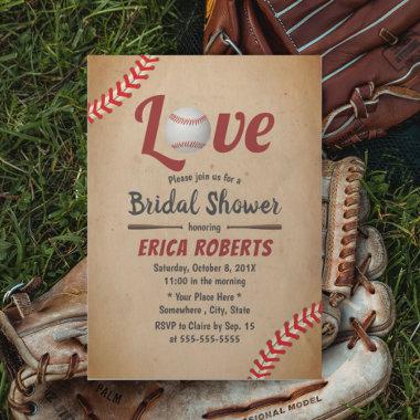 Vintage Baseball Love Sports Theme Bridal Shower Invitations