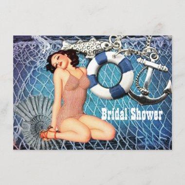 vintage beach Girl seaside bridal shower Invitations
