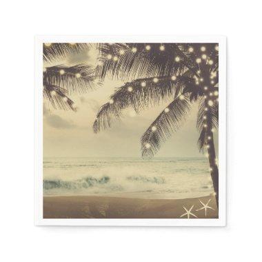 Vintage Beach Ocean Palm Trees & Lights Wedding Napkins