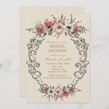 Vintage Beige Botanical Floral Bridal Shower Invitations