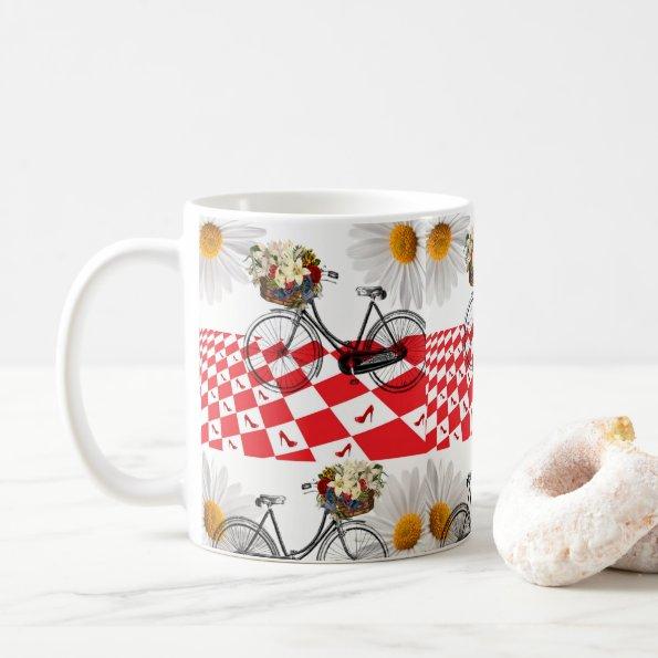 Vintage Bicycle Red Checkered Mug