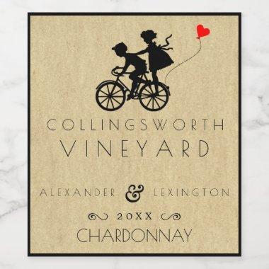 Vintage Bicycle Wedding Wine Label