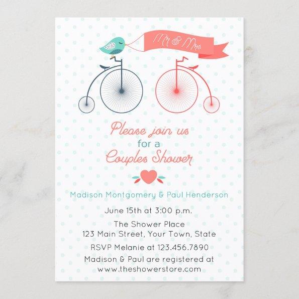 Vintage Bicycles Couple Bridal Shower Invitations