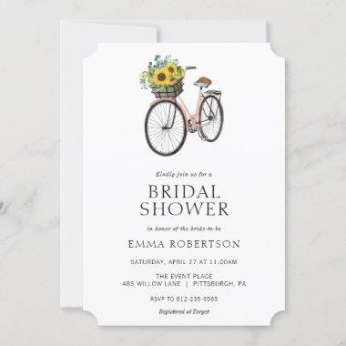 Vintage Bike Sunflower Basket Bridal Shower Invitations