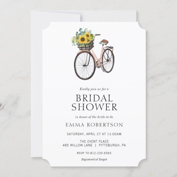 Vintage Bike Sunflower Basket Bridal Shower Invitations