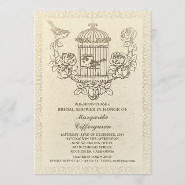 vintage bird cage bridal shower invitations