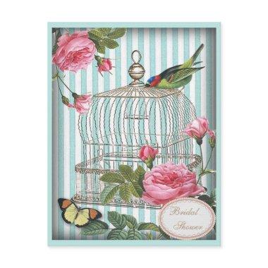 Vintage Bird, Cage, Butterfly, Roses Bridal Shower Invitations