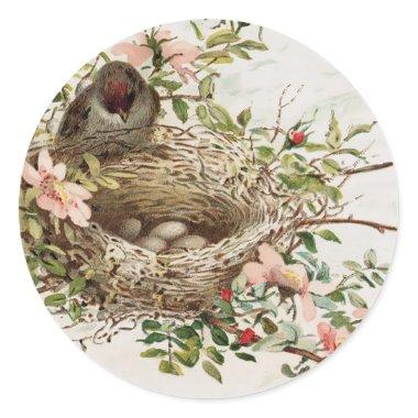 Vintage Bird in Nest Animal Print Classic Round Sticker