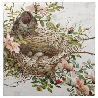 Vintage Bird in Nest Animal Print Cloth Napkin