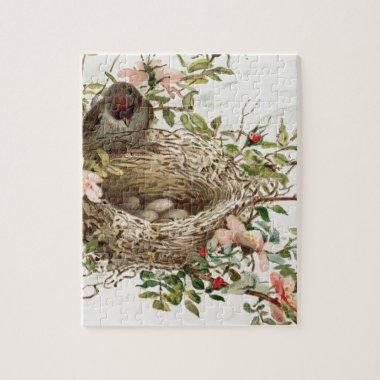 Vintage Bird in Nest Animal Print Jigsaw Puzzle