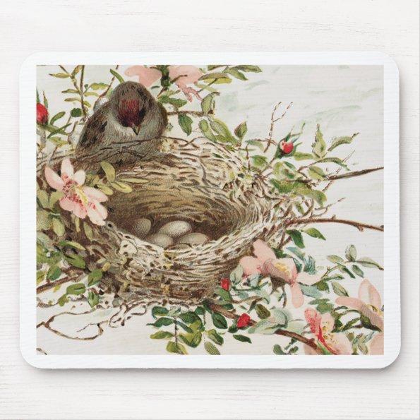 Vintage Bird in Nest Animal Print Mouse Pad