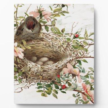 Vintage Bird in Nest Animal Print Plaque