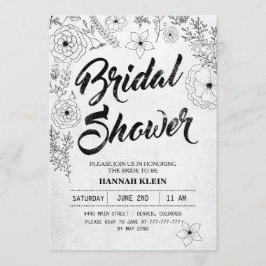 Vintage Black and White Bridal Shower Invitations