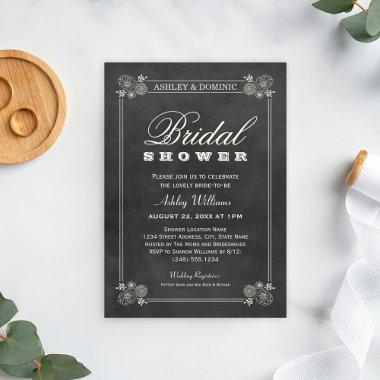 Vintage Black Chalkboard Wedding Bridal Shower Invitations