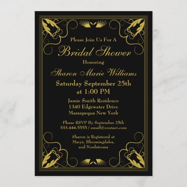 Vintage Black Gold Bridal Shower Invitations