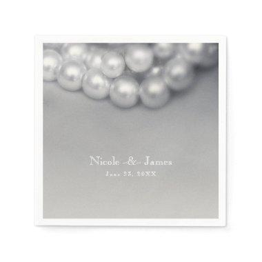 Vintage Black & White Elegant Pearls Chic Wedding Napkins
