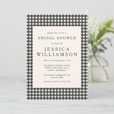Vintage Black White Gingham Plaid Bridal Shower Invitations