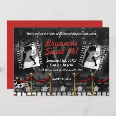 Vintage Black White Hollywood Red Carpet Photo Invitations