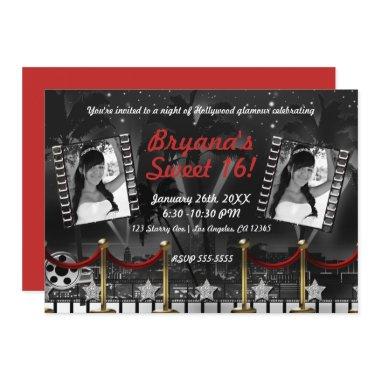 Vintage Black White Hollywood Red Carpet Photo Invitations