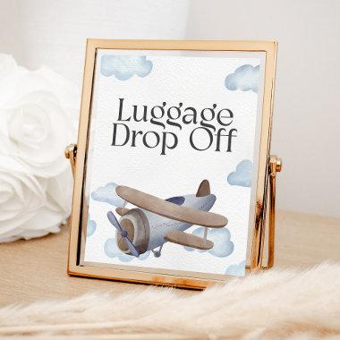 Vintage Blue Airplane Luggage Drop Off Party Sign
