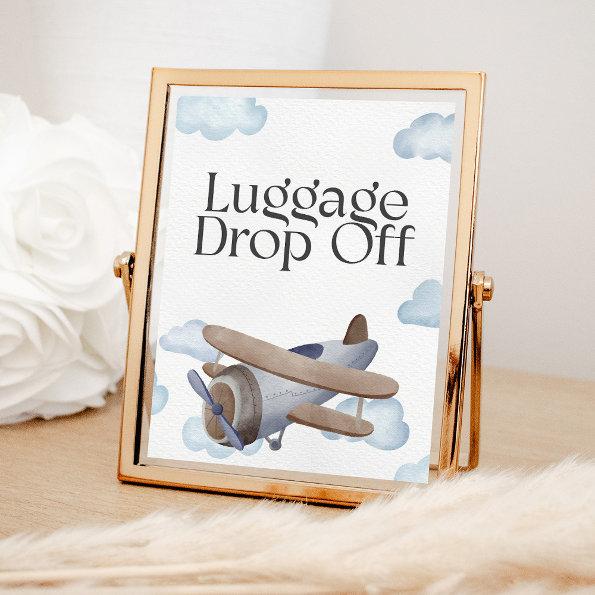 Vintage Blue Airplane Luggage Drop Off Party Sign