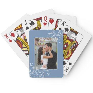 Vintage Blue and White Floral Photo Wedding Poker