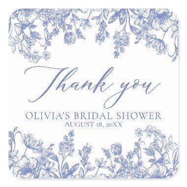 Vintage Blue Bridal Shower Thank You Stickers