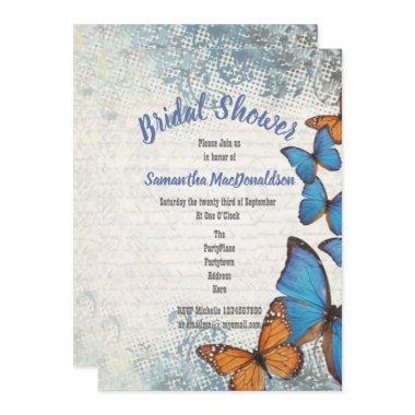 Vintage blue butterflies bridal shower Invitations