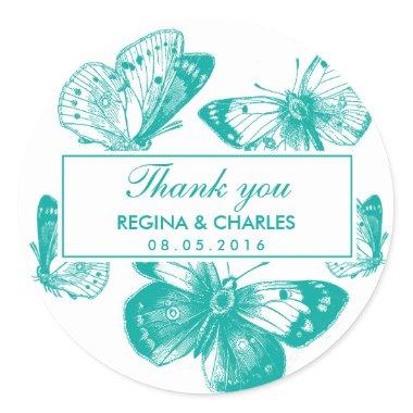 Vintage Blue Butterfly Wedding Thank You Sticker