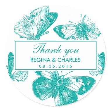 Vintage Blue Butterfly Wedding Thank You Sticker