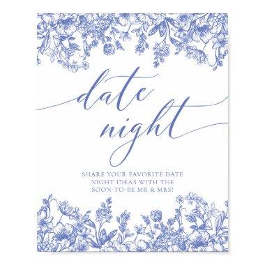 Vintage Blue Floral Bridal Date Night Ideas Sign