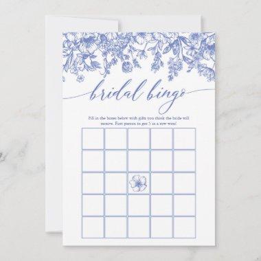 Vintage Blue Floral Bridal Shower Bingo Game Invitations