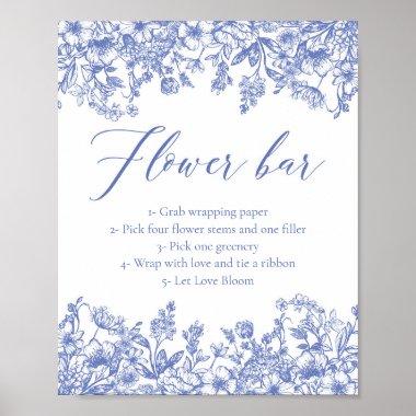 Vintage Blue Floral Bridal Shower Flower Bar Sign