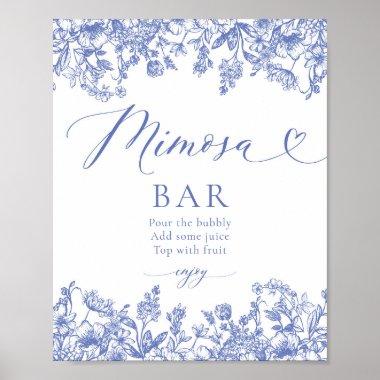 Vintage Blue Floral Bridal Shower Mimosa Bar Sign